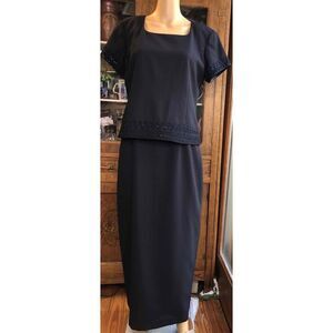 Jessica Howard Navy Blue  Long Dress Beaded Accents  Square Neck Womens Size 12